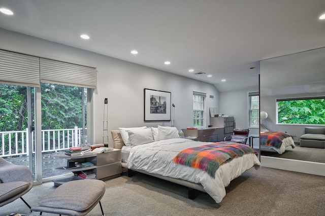 24 Cedar Ln, Sands Point, NY 11050 - bedroom featuring access to outside, recessed lighting, multiple windows, and carpet