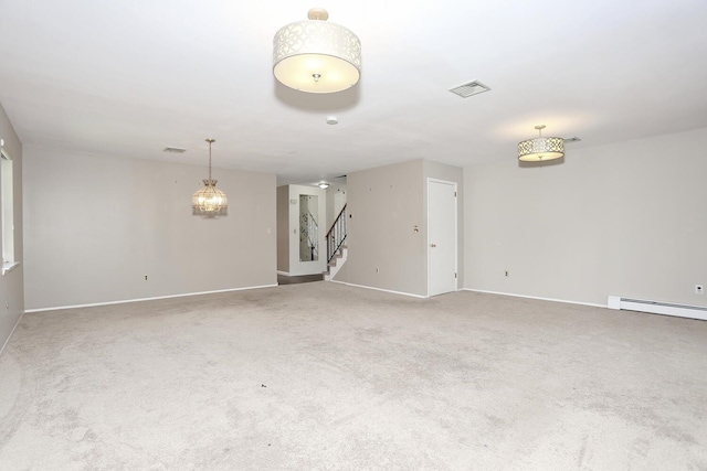 503 Jumano Ct, Suffern, NY 10901 - empty room featuring stairs, carpet floors, a baseboard radiator, and baseboards