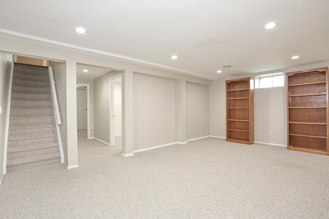 503 Jumano Ct, Suffern, NY 10901 - below grade area with carpet floors, recessed lighting, baseboards, and stairs