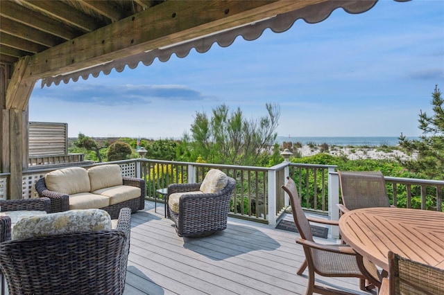931A Oceanfront St, Long Beach, NY 11561 - wooden terrace featuring a water view and an outdoor hangout area