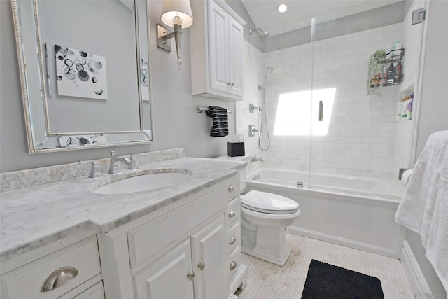213 Glenwood Ln, Port Jefferson, NY 11777 - full bathroom with vanity, toilet, bath / shower combo with glass door, and tile patterned floors