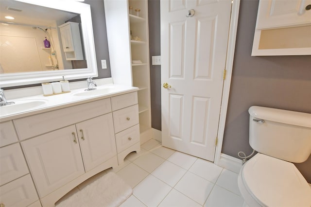 213 Glenwood Ln, Port Jefferson, NY 11777 - bathroom featuring tile patterned flooring, toilet, double vanity, and a shower