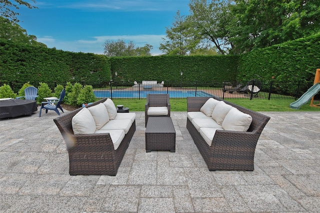 213 Glenwood Ln, Port Jefferson, NY 11777 - view of patio with outdoor lounge area and a playground