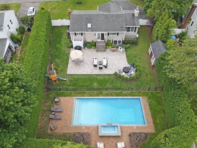 213 Glenwood Ln, Port Jefferson, NY 11777 - view from above of property with a pool