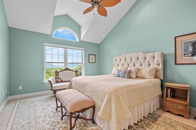 5005 John Hancock Ct Unit 100, New Windsor, NY 12553 - carpeted bedroom with high vaulted ceiling, a ceiling fan, and baseboards