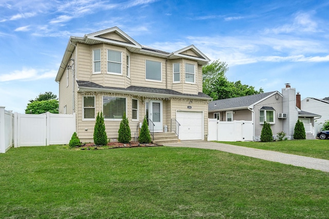 130 W 7th St, Deer Park, NY 11729 - view of front facade with driveway, an attached garage, and a gate