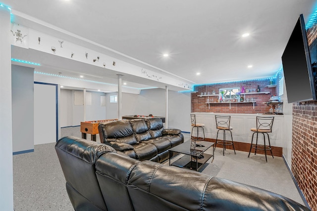 130 W 7th St, Deer Park, NY 11729 - living room featuring bar with sink and recessed lighting