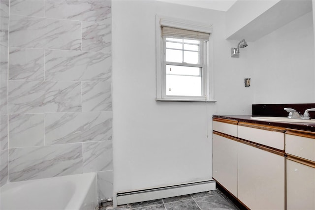 3680 Naomi St, Seaford, NY 11783 - full bathroom featuring vanity, bathtub / shower combination, and a baseboard heating unit
