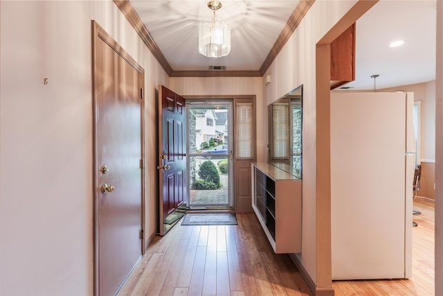 75 Madison Cir, Middle Island, NY 11953 - doorway with light wood-style floors, a chandelier, and recessed lighting