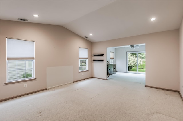 75 Madison Cir, Middle Island, NY 11953 - carpeted spare room featuring vaulted ceiling, ceiling fan, and recessed lighting