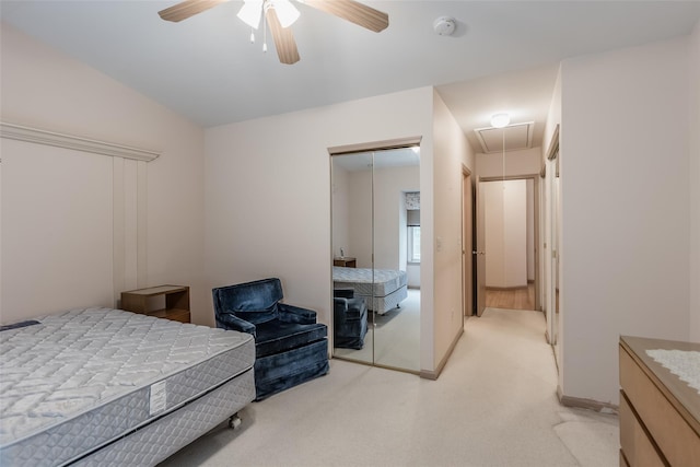 75 Madison Cir, Middle Island, NY 11953 - bedroom with attic access, a closet, light carpet, and a ceiling fan