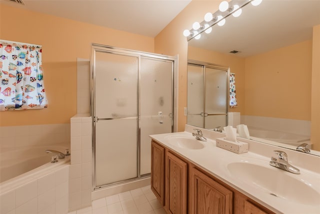 75 Madison Cir, Middle Island, NY 11953 - full bathroom featuring a garden tub, a shower stall, and double vanity