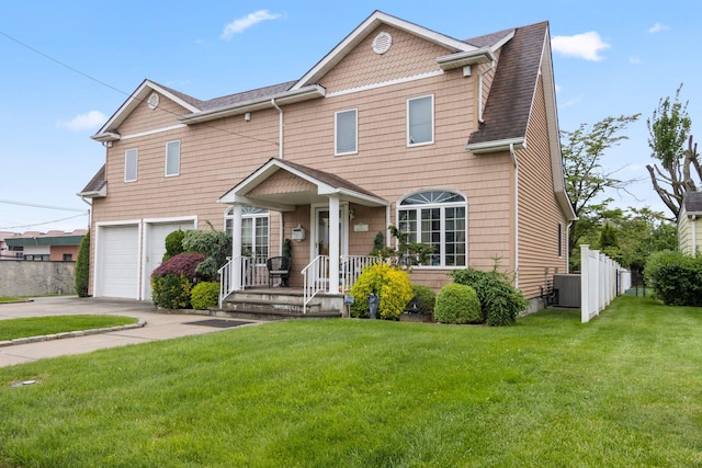 13 Evans Ave, Albertson, NY 11507 - view of front facade featuring an attached garage, driveway, cooling unit, and a shingled roof