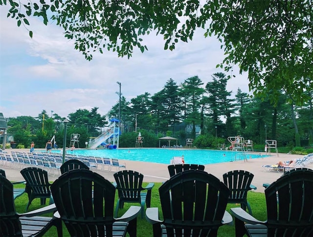 13 Evans Ave, Albertson, NY 11507 - community pool with a water slide and a patio