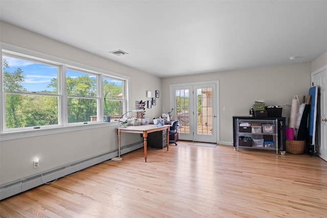17 Jackson Ln, Campbell Hall, NY 10916 - office featuring light wood-style floors, a baseboard radiator, and french doors