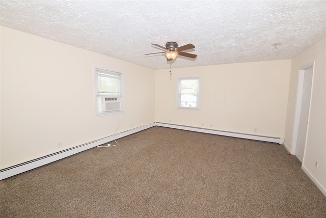 32 Shore Dr, Mastic Beach, NY 11951 - unfurnished room with dark colored carpet, ceiling fan, a textured ceiling, baseboards, and cooling unit