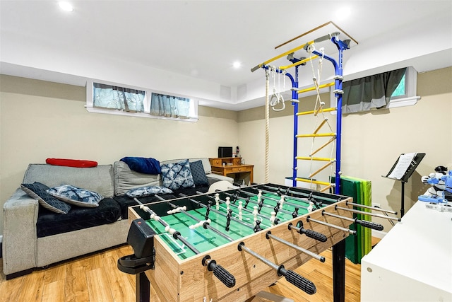 110-25 64th Rd Unit 10, Forest Hills, NY 11375 - recreation room featuring wood finished floors and recessed lighting