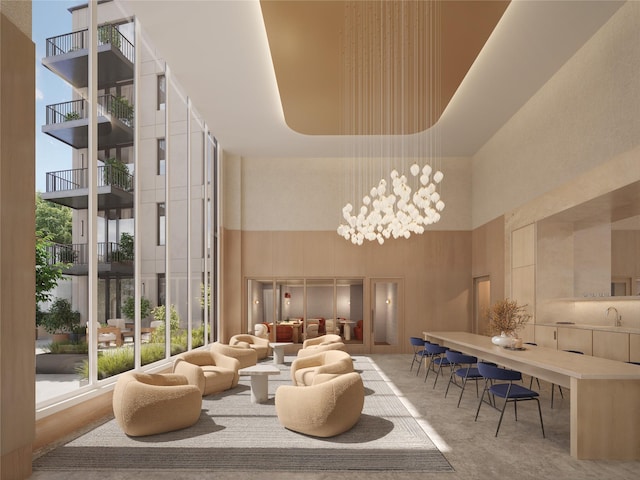 30-55 Vernon Blvd Unit 9L, Long Island City, NY 11102 - community lobby featuring a towering ceiling and a sink