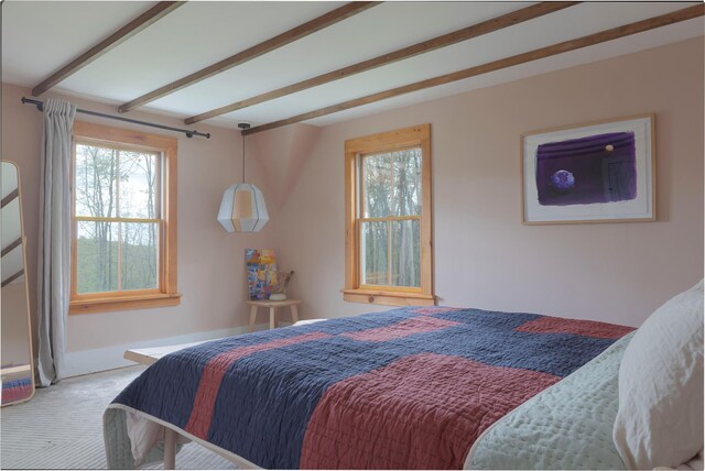 57 Dellenbaugh Rd, Cragsmoor, NY 12566 - carpeted bedroom with beamed ceiling and baseboards