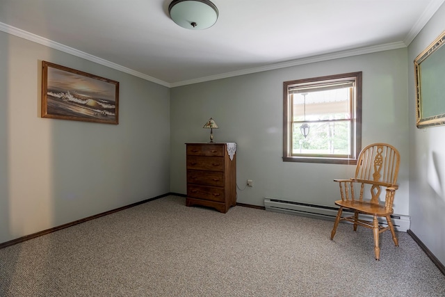 1028 Jackson Corners Rd, Red Hook, NY 12571 - living area with light colored carpet, crown molding, baseboards, and baseboard heating