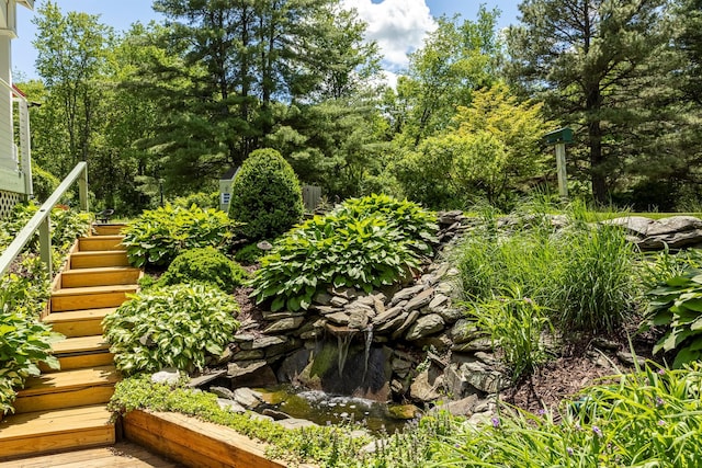 1028 Jackson Corners Rd, Red Hook, NY 12571 - view of yard featuring stairs and a small pond