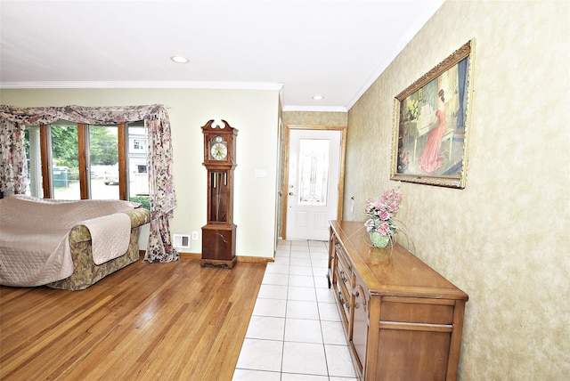 2 Walnut Dr, Syosset, NY 11791 - bedroom with crown molding, baseboards, light wood-style flooring, and recessed lighting