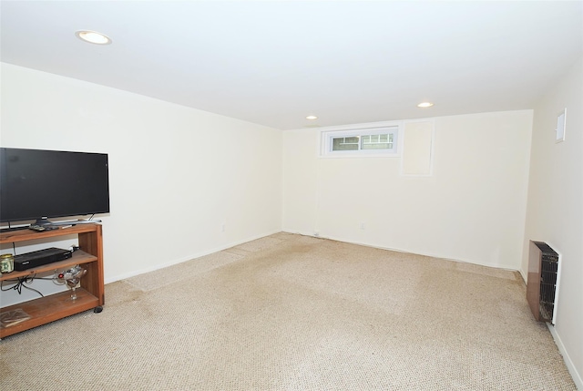 2 Walnut Dr, Syosset, NY 11791 - unfurnished living room featuring carpet floors, recessed lighting, heating unit, and baseboards