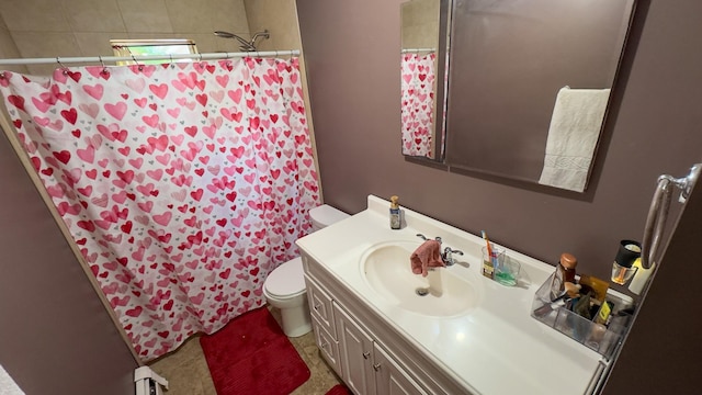 23 Kingsland Ave, Shirley, NY 11967 - full bath with toilet, vanity, curtained shower, and tile patterned floors