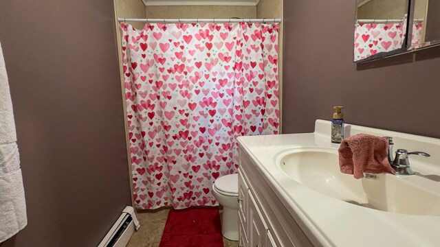 23 Kingsland Ave, Shirley, NY 11967 - full bathroom with vanity, toilet, and a shower with shower curtain