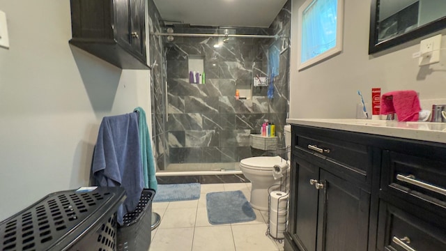 23 Kingsland Ave, Shirley, NY 11967 - full bath with a marble finish shower, vanity, toilet, and tile patterned flooring