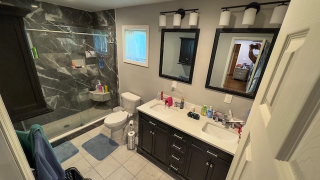 23 Kingsland Ave, Shirley, NY 11967 - full bath with a marble finish shower, double vanity, toilet, and tile patterned floors