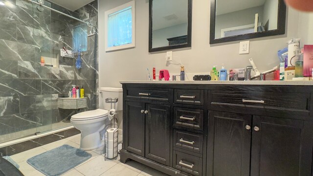 23 Kingsland Ave, Shirley, NY 11967 - full bathroom featuring a marble finish shower, vanity, toilet, and tile patterned flooring