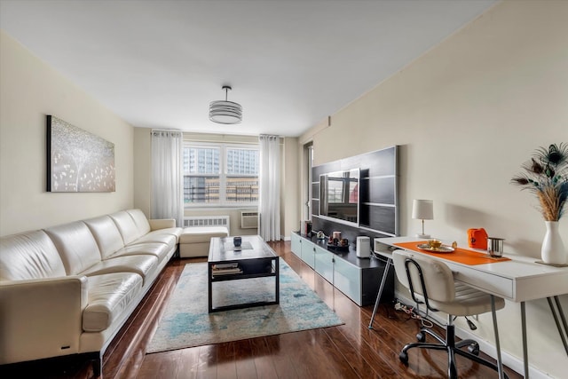 61-15 97th St Unit 6A, Rego Park, NY 11374 - living room featuring dark wood-style flooring and cooling unit