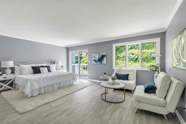 16 Sands Ct, Port Washington, NY 11050 - bedroom with access to outside, wood finished floors, crown molding, and baseboards
