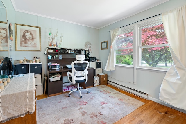 2975 Rte 9, Cold Spring, NY 10516 - home office featuring a baseboard heating unit, wood finished floors, and ornamental molding