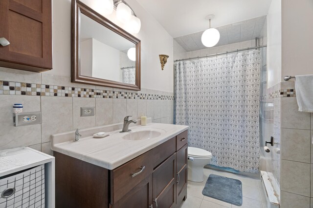 2975 Rte 9, Cold Spring, NY 10516 - full bath with tile walls, vanity, tile patterned floors, curtained shower, and toilet