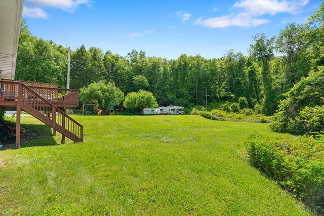 2975 Rte 9, Cold Spring, NY 10516 - view of grassy yard with a wooden deck and stairs