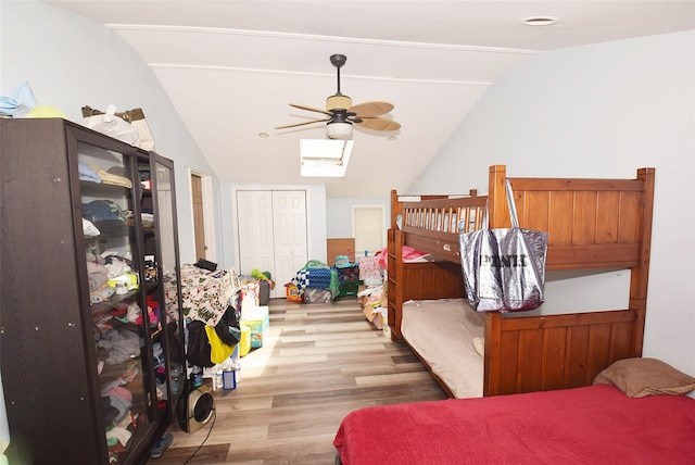 1330 William Floyd Pkwy, Shirley, NY 11967 - bedroom featuring lofted ceiling, wood finished floors, and ceiling fan