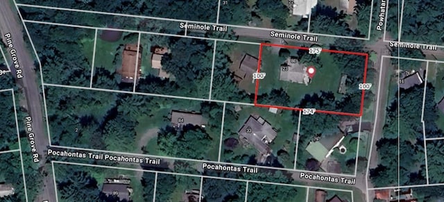 23 N Seminole Trl, Bethel, NY 12778 - aerial map of property and surrounding area with property parcel outlined
