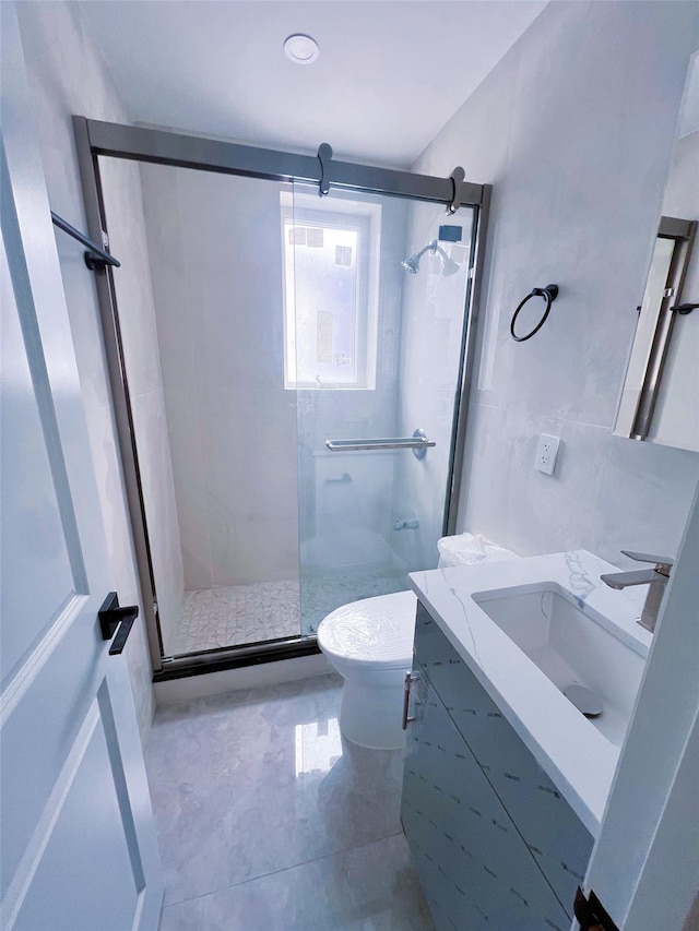 208-04 47th Ave, Bayside, NY 11361 - bathroom with vanity, a stall shower, and toilet