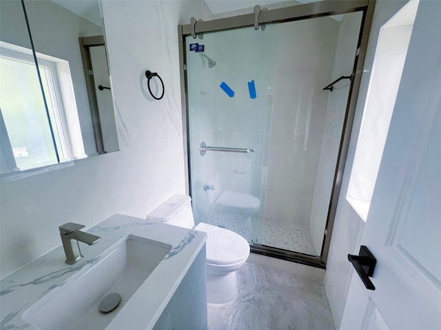 208-04 47th Ave, Bayside, NY 11361 - bathroom with toilet, a stall shower, and vanity