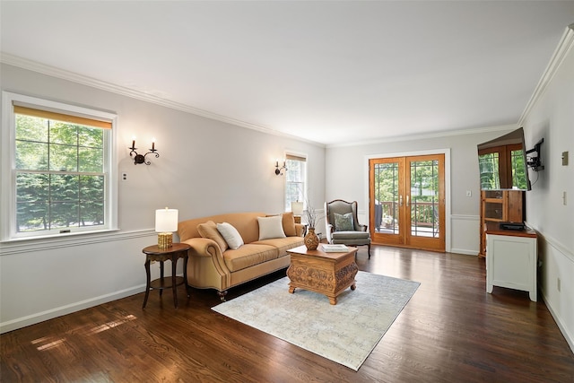 2 Shoshone Dr, Katonah, NY 10536 - living area featuring dark wood-style floors, ornamental molding, and baseboards