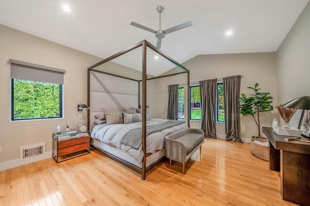 57 Varsity Blvd, East Setauket, NY 11733 - bedroom featuring light wood-style floors, baseboards, vaulted ceiling, recessed lighting, and a ceiling fan