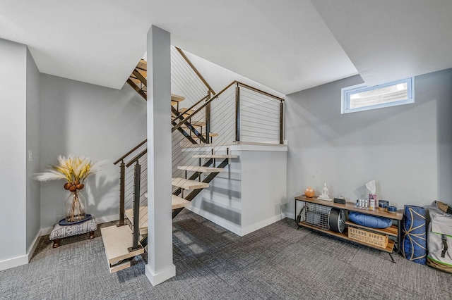 57 Varsity Blvd, East Setauket, NY 11733 - stairway featuring carpet flooring and baseboards