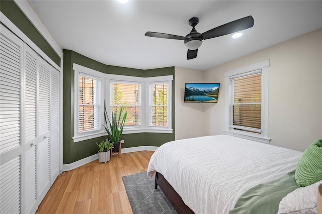 102-13 85th Ave, Richmond Hill, NY 11418 - bedroom with wood finished floors, a closet, baseboards, ceiling fan, and recessed lighting