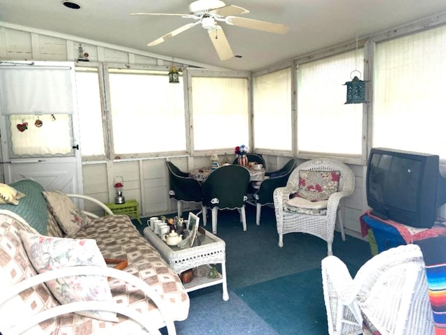 191 Sylvan Lake Rd Unit 5, Hopewell Junction, NY 12533 - sunroom featuring lofted ceiling, ceiling fan, and plenty of natural light