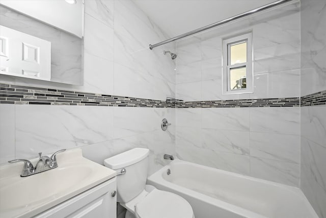 27-34 Mcintosh St, East Elmhurst, NY 11369 - full bathroom featuring washtub / shower combination, vanity, toilet, and backsplash