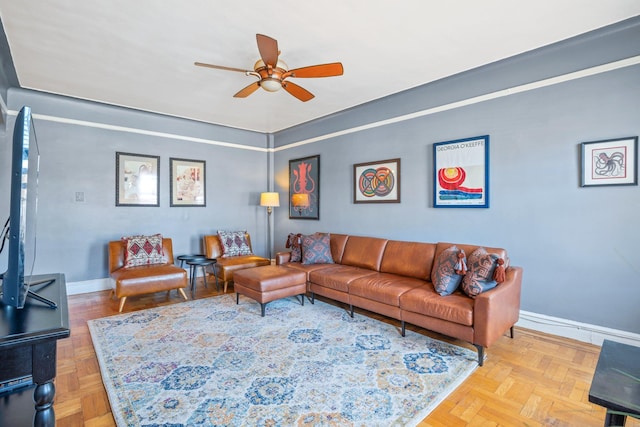 35-05 72nd St Unit 6F, Jackson Heights, NY 11372 - living area with a ceiling fan and baseboards