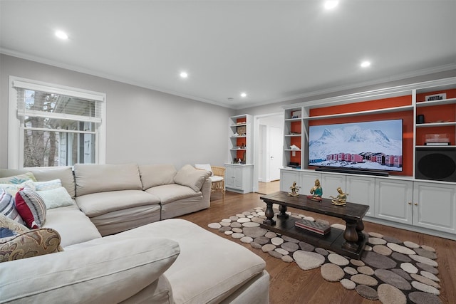 6 Ogden Rd, Scarsdale, NY 10583 - living area with crown molding, wood finished floors, and recessed lighting