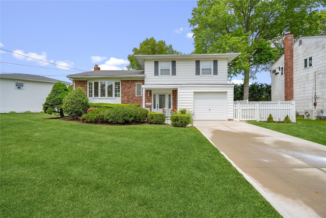 6 Poppy Dr, Massapequa Park, NY 11762 - split level home with driveway, a garage, brick siding, and a chimney